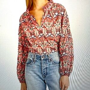 J Crew & Liberty fabric popover top Long Sleeve 100% Cotton EUC Size Small